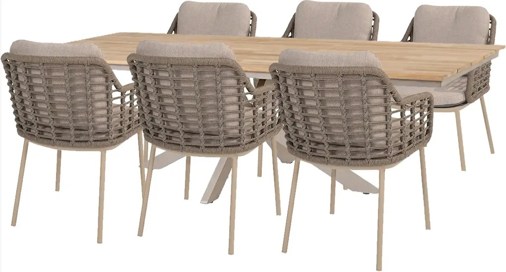 Taste by 4 Seasons Puglia tuinset latte met Minerva tafel met teak blad 220 cm Tuinset   taupe weerbestendig