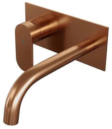 Brauer Copper Edition Wastafelmengkraan inbouw - gebogen uitloop rechts - hendel breed plat - afdekplaat - model C2 PVD - geborsteld koper 5-GK-083-B3