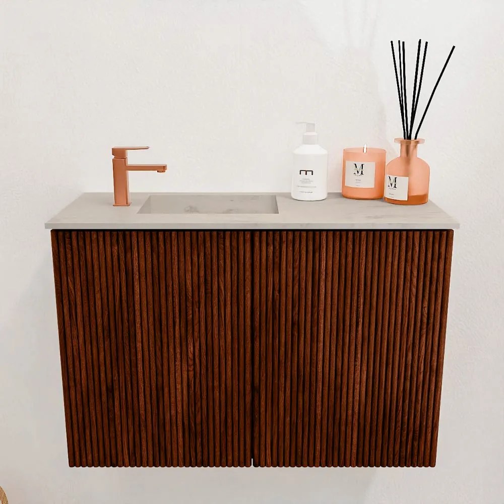 Mondiaz Joya DLux 60cm toiletmeubel ruby met wastafel faye links 1 kraangat opalo