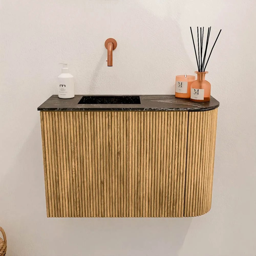 Mondiaz Joya DLux 60cm toiletmeubel ronding rechts oak met wastafel faye links zonder kraangat lava
