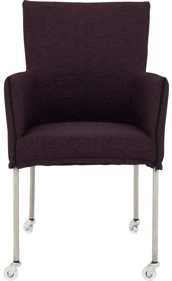 Goossens Eetkamerstoel Funk RVS Poten roze stof met armleuning en Transparant skater wiel met rvs kapmet wielen, modern design