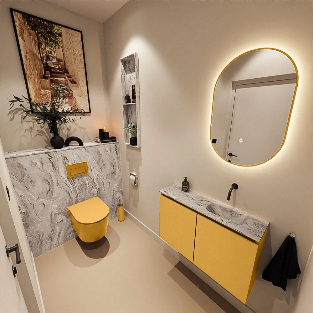 Mondiaz Ture DLux toiletmeubel 80cm ocher met wastafel glace rechts zonder kraangat