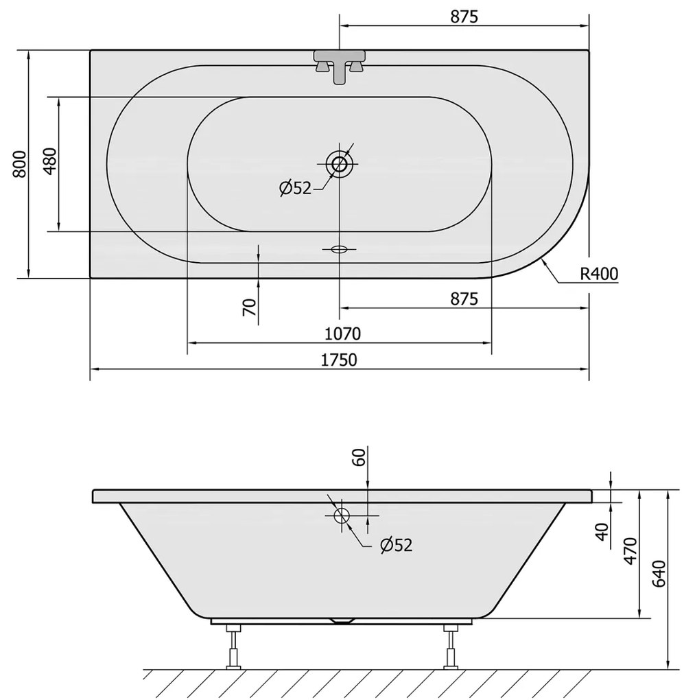 Polysan Viva hoekbad links 175x80x47cm wit