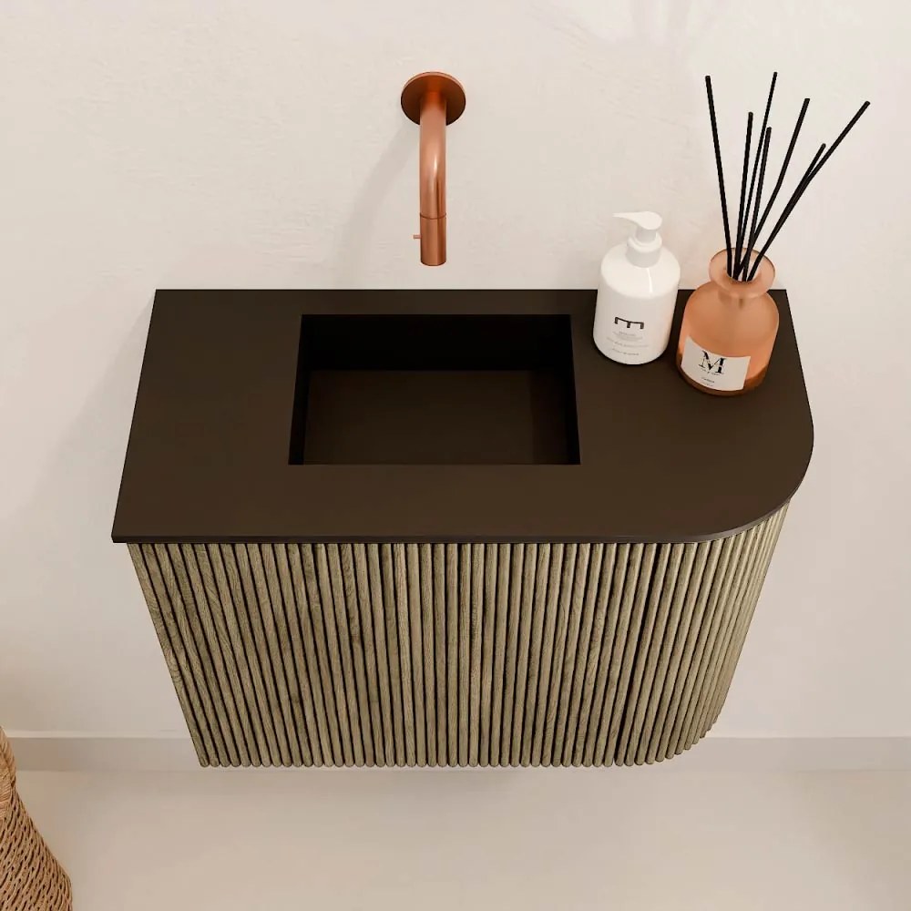 Mondiaz Joya 50cm toiletmeubel ronding rechts dusk met wastafel faye links zonder kraangat urban
