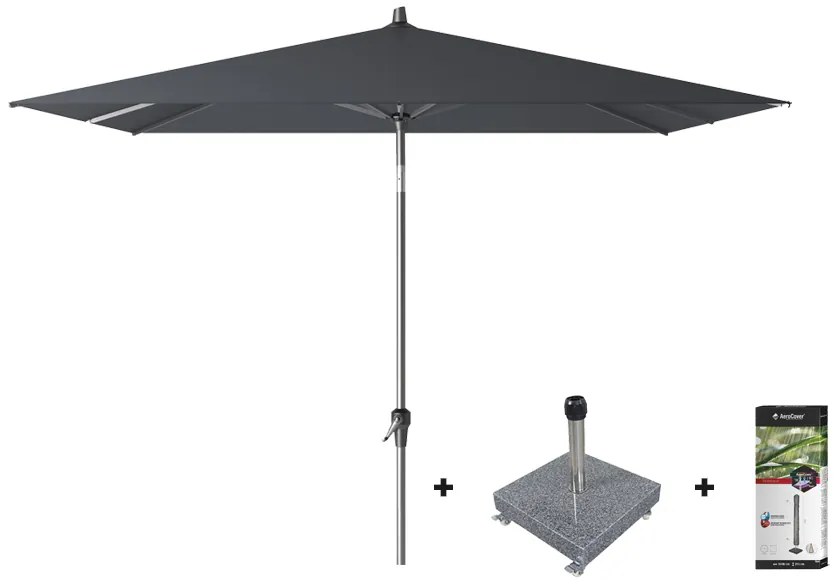 Platinum Riva stokparasol 2.5x2.5 - Antraciet met voet en hoes