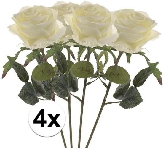 4 x Witte roos Simone steelbloem 45 cm - Kunstbloemen