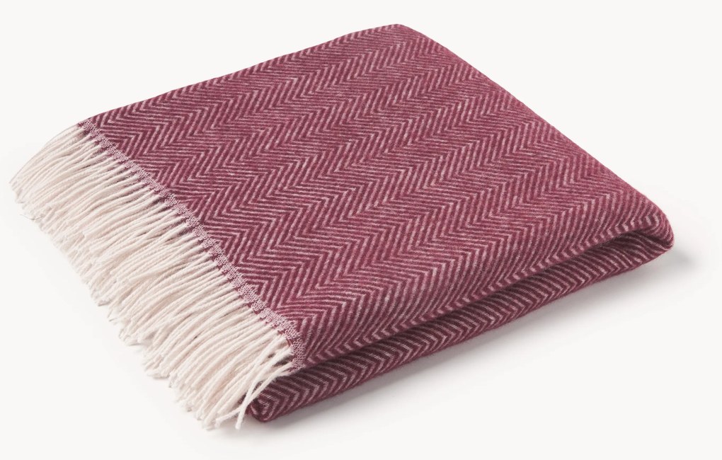 Wollen plaid Tirol met visgraatpatroon en franjes