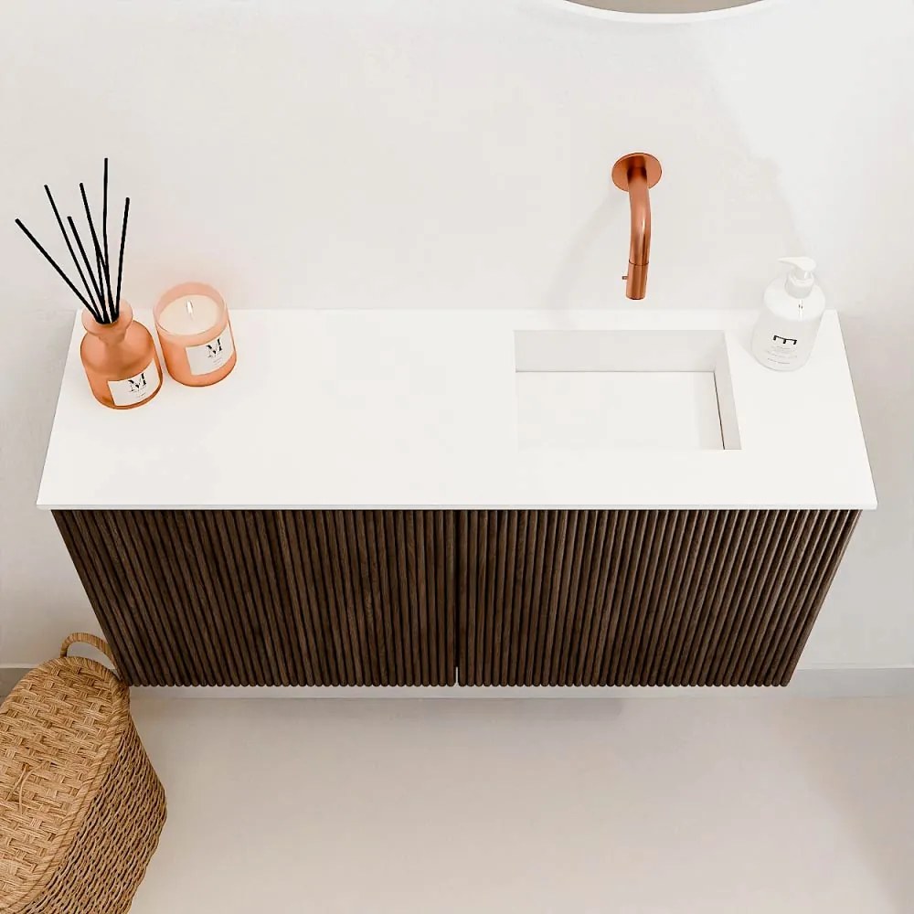 Mondiaz Joya 80cm toiletmeubel walnut met wastafel faye rechts zonder kraangat talc
