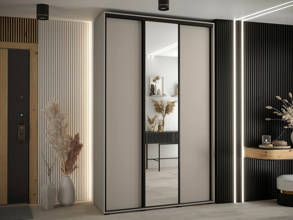 Kledingkast Hartford 494, Kasjmier, Zwart, 235x150x60cm, 141.9 kg, Kledingkast deuren: Schuivend