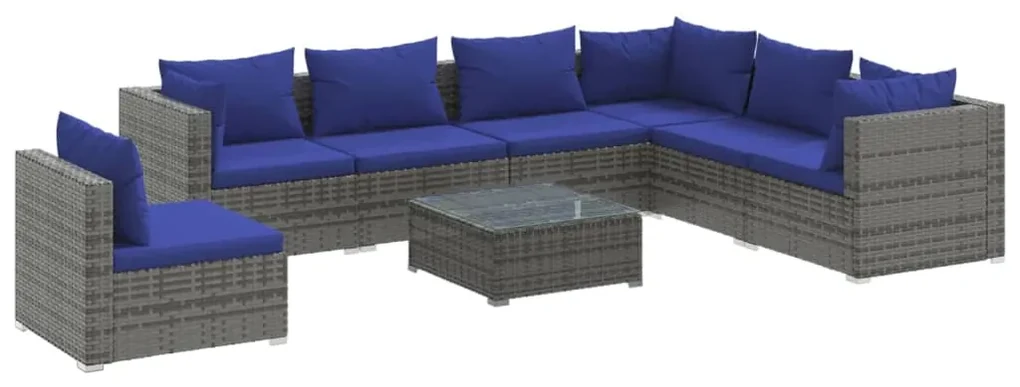 vidaXL 8-delige Loungeset met kussens poly rattan grijs
