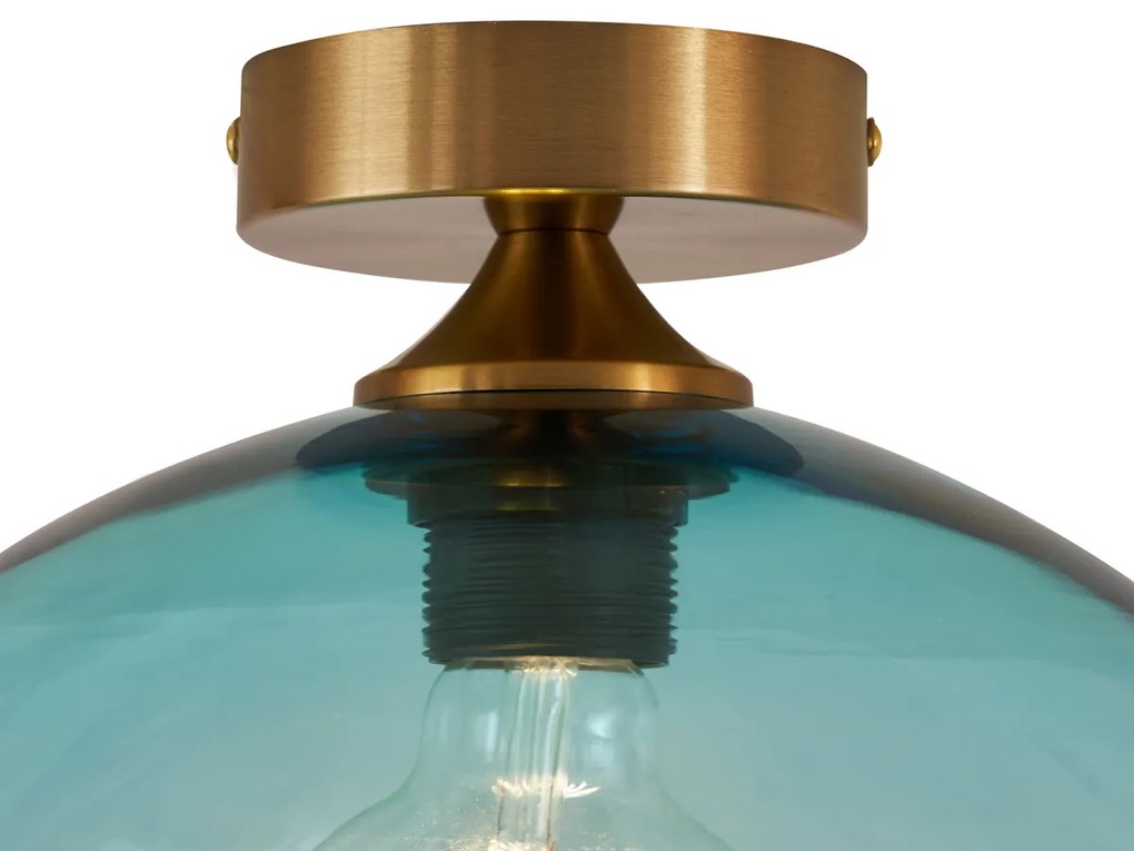 Art Deco plafondlamp messing met blauw glas - Sandra