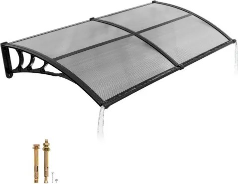 VEVOR Voordeurluifel, 965x1987 mm, Aanbouwluifel, Dak met Afwatering & ABS-beugel, Bescherming tegen Regen, Sneeuw & Zon, Polycarbonaat Deurdak voor Veranda & Terras, Rookgrijs