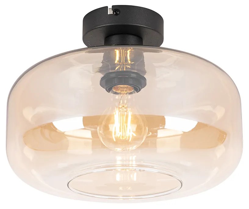 Smart plafondlamp zwart met amber glas incl. Wifi A60 - Bizle Art Deco E27 rond Binnenverlichting Lamp
