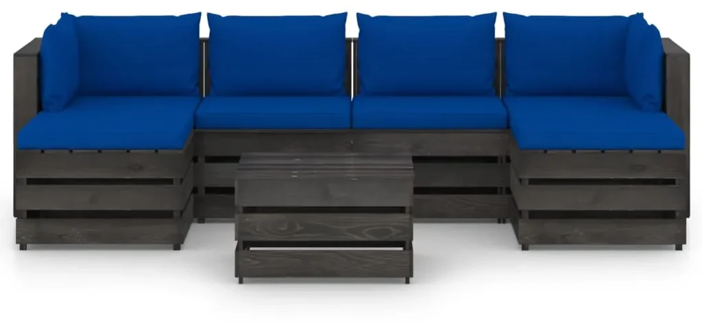 vidaXL 7-delige Loungeset met kussens grijs geïmpregneerd hout