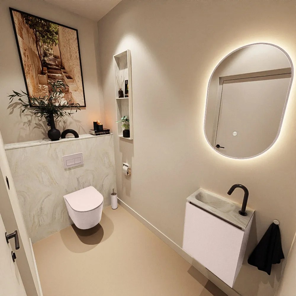 Mondiaz Ture DLux toiletmeubel 40cm rosee met wastafel ostra links met kraangat