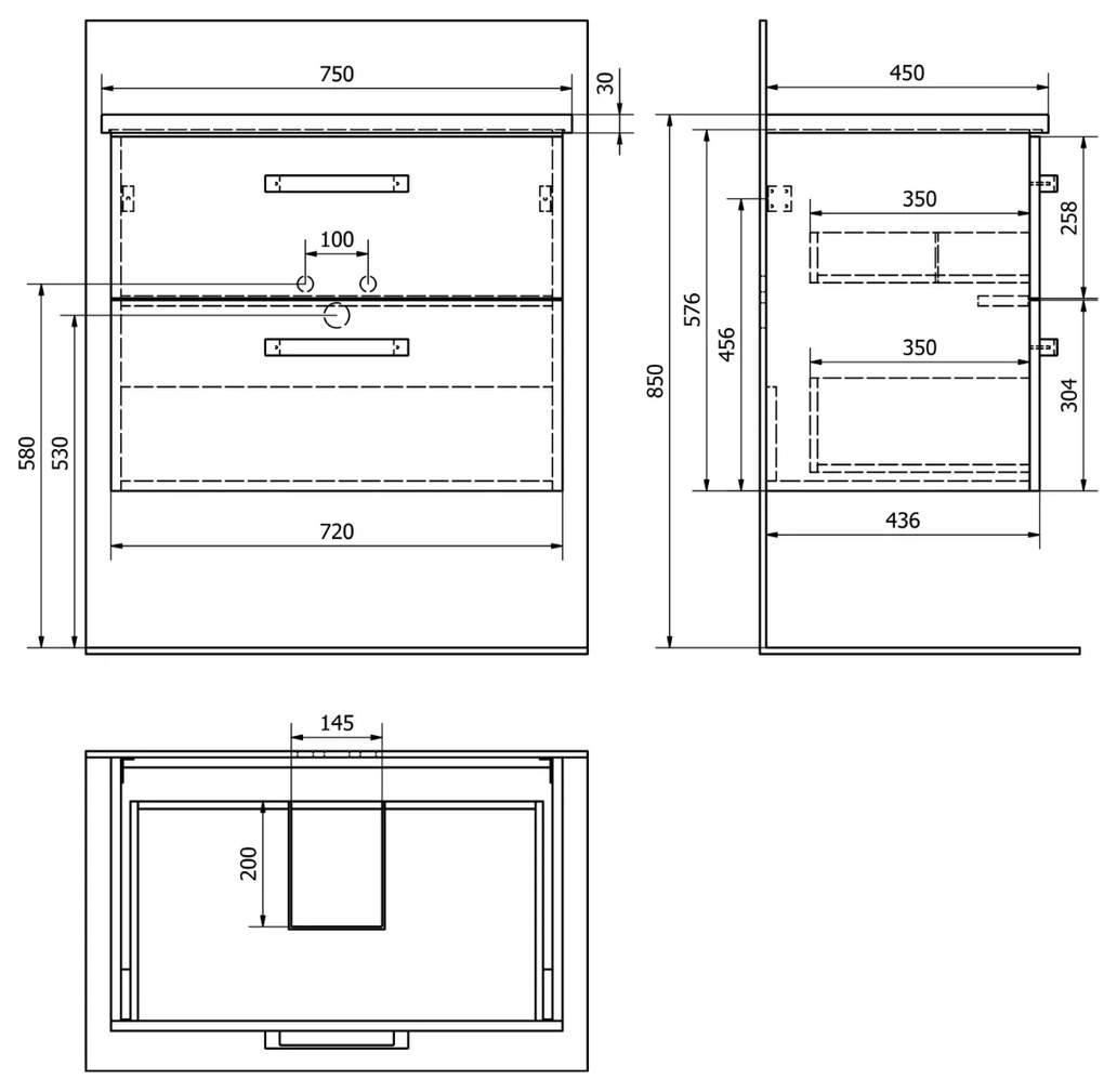 Aqualine Vega onderkast 72x43.6x58cm eiken