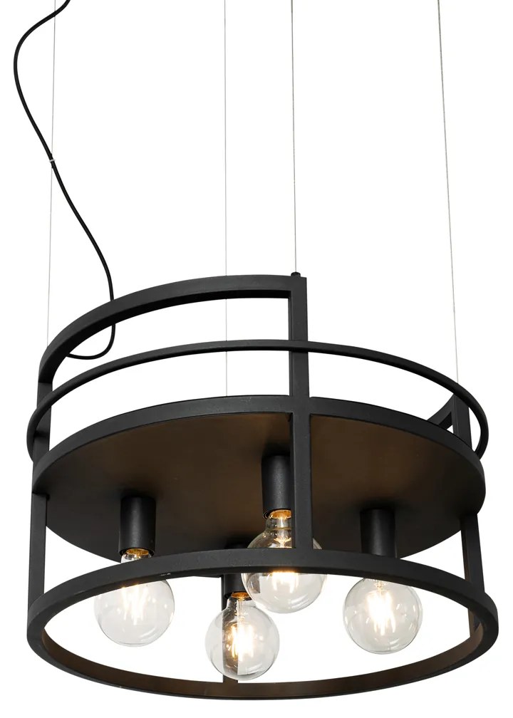 Industriële hanglamp zwart met rek rond 4-lichts - Cage Rack