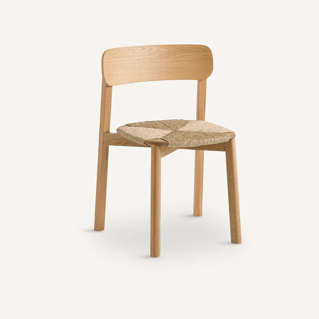 Stapelstoel, eiken, fineer en stro, Batignolles, ontwerp Emmanuel Gallina