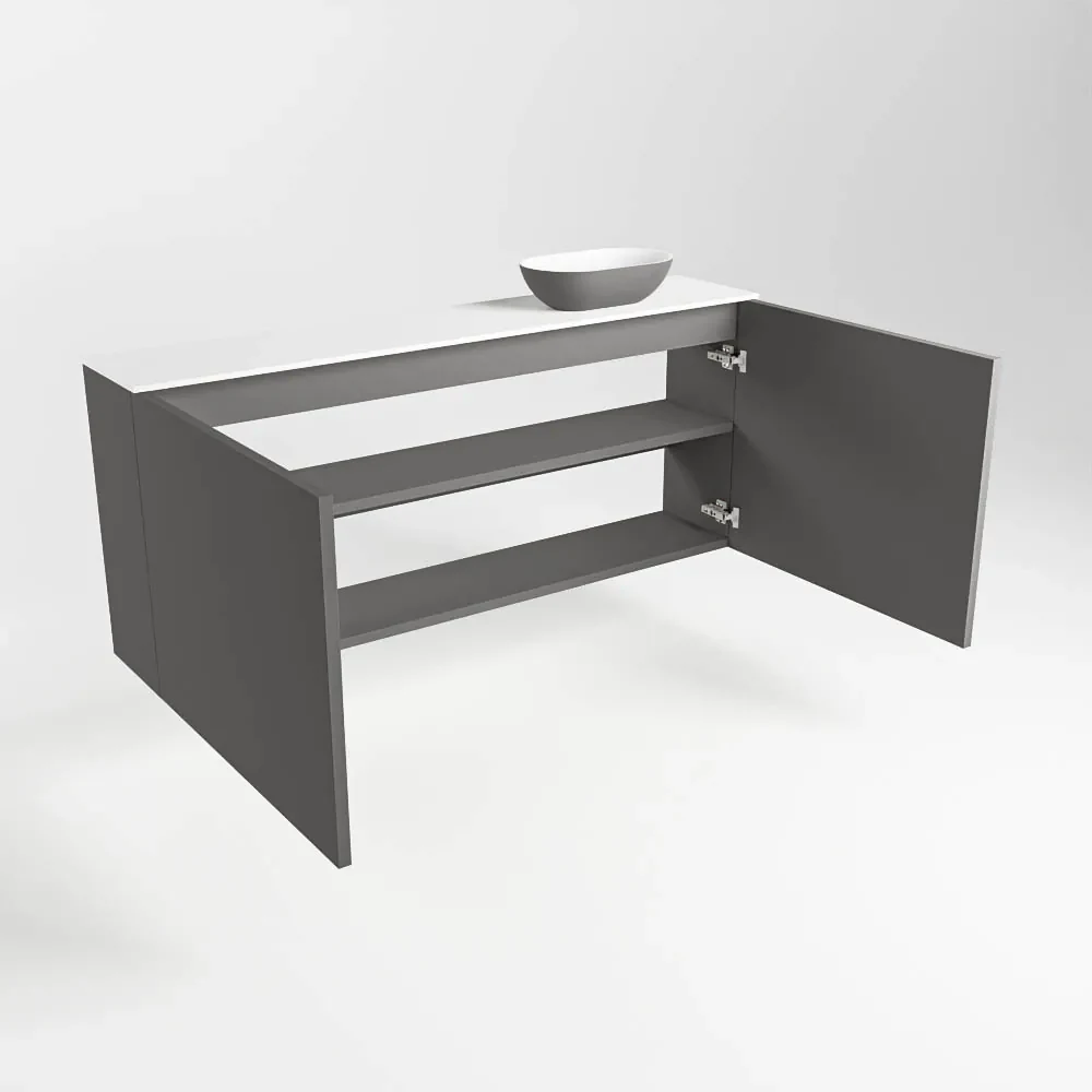 Mondiaz Fowy toiletmeubel 120cm dark grey met antraciete waskom rechts en kraangat