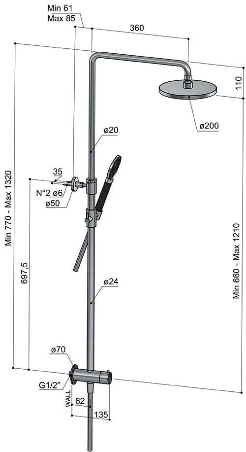 Hotbath Cobber M438 stortdouche met ronde handdouche en 20cm hoofddouche verouderd ijzer