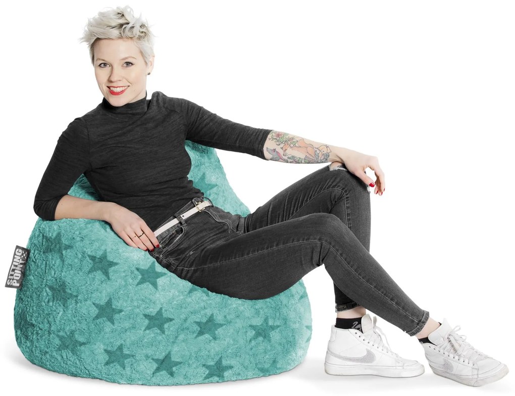 Kinder Zitzak BeanBag Fluffy Stars XL - Turquoise