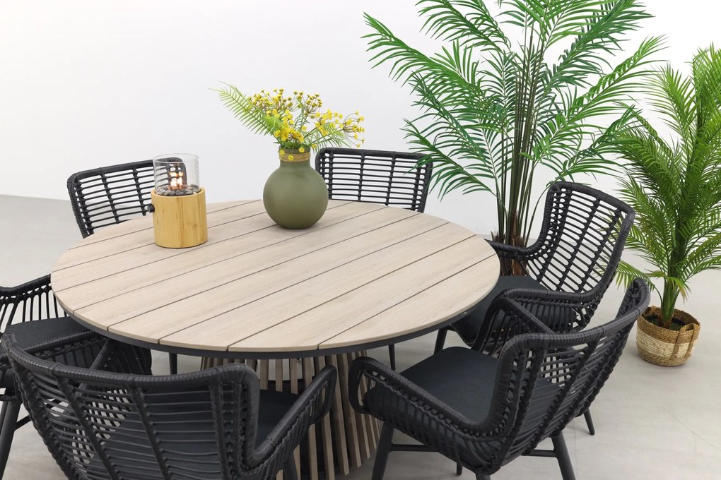 Jasmine Black/GI Trinxa 6-persoons ronde dining tuinset Ø148 cm.