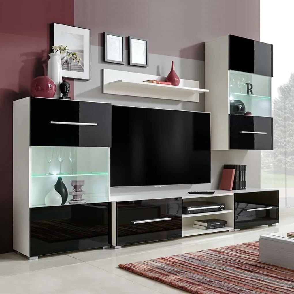 Medina Muurvitrine tv-meubel met LED-verlichting zwart 5-delig