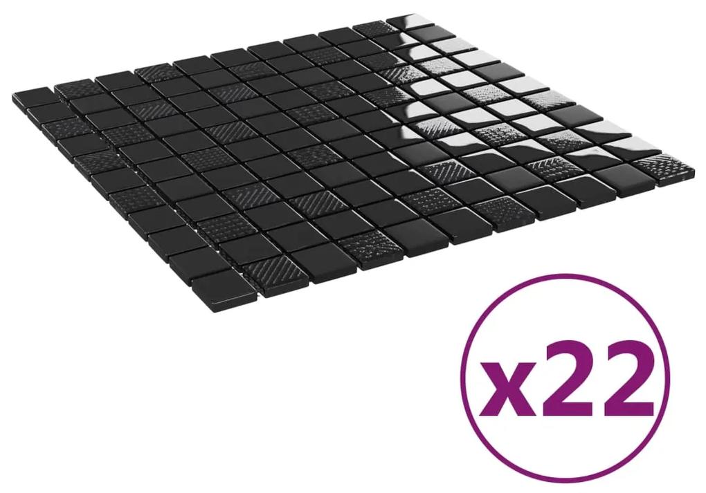 vidaXL Mozaïektegels 22 st zelfklevend 30x30 cm glas glanzend zwart
