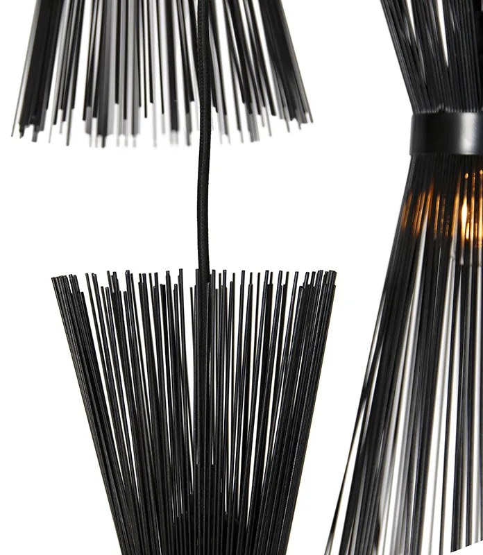 Landelijke hanglamp zwart rond 3-lichts - Broom Art Deco E27 Binnenverlichting Lamp
