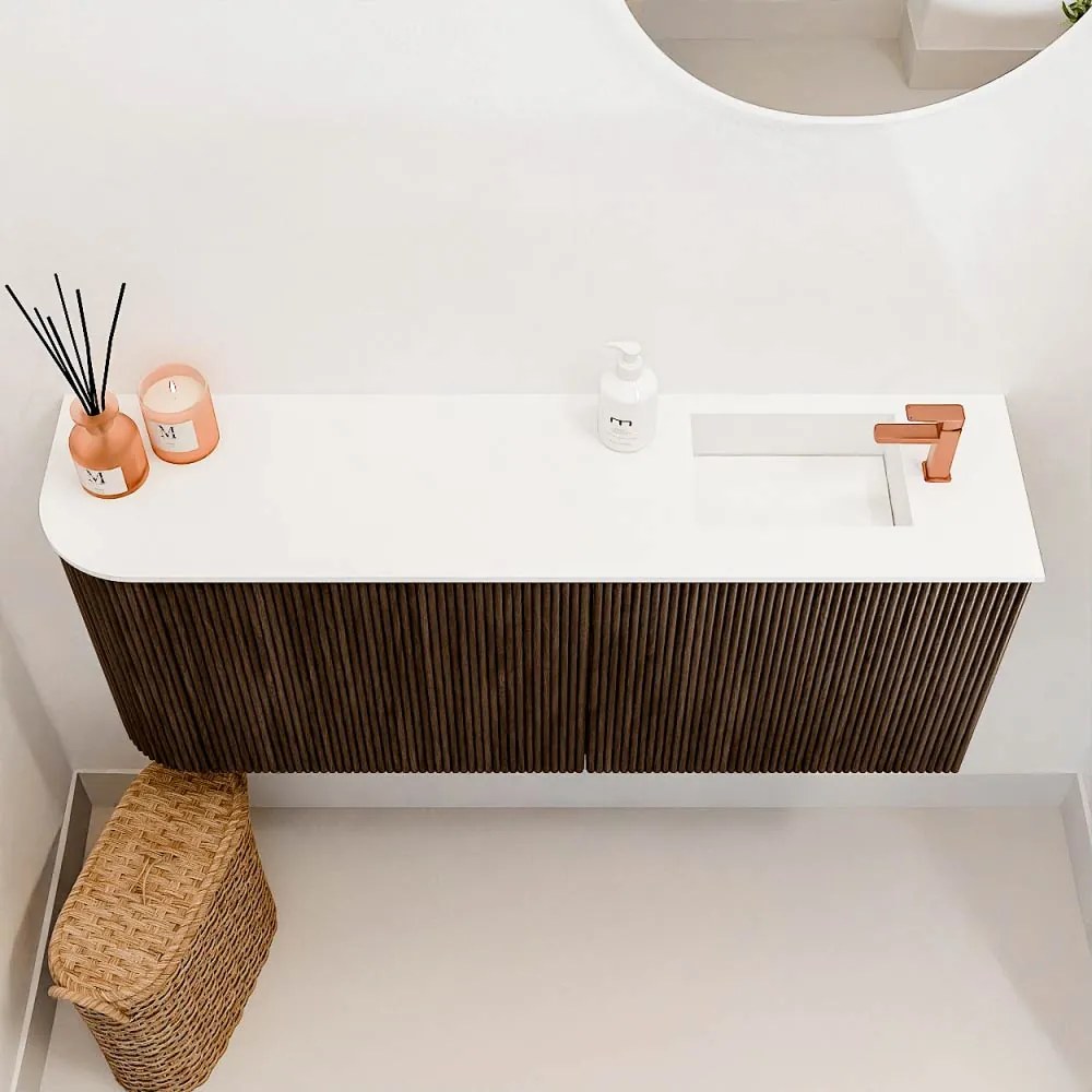 Mondiaz Joya 100cm toiletmeubel ronding links walnut met wastafel faye rechts 1 kraangat talc