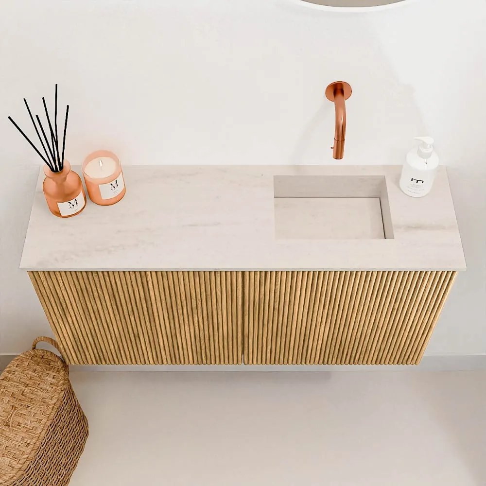 Mondiaz Joya DLux 80cm toiletmeubel oak met wastafel faye rechts zonder kraangat meli