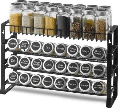 VEVOR Verwijderbaar kruidenrek met 4 lagen, kruidenhouder en organizer, stapelbare kruidenstandaard (401 x 116 x 271 mm), keukenopbergruimte voor op het aanrecht, keukenvoorraadkast, zwart