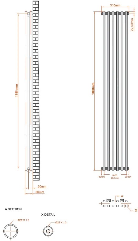 Eastbrook Murano radiator 30x180cm 947W antraciet