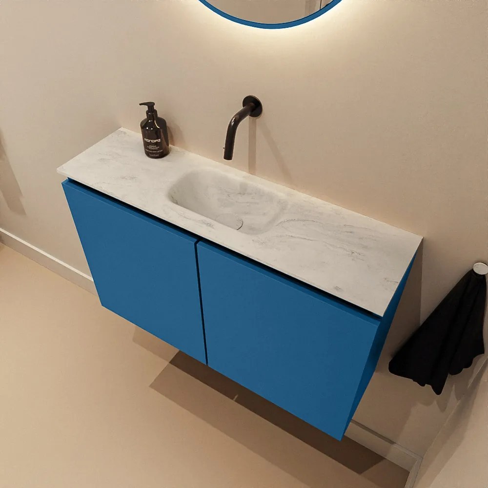 Mondiaz Ture DLux toiletmeubel 80cm jeans met wastafel opalo midden zonder kraangat