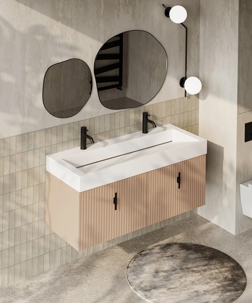 Muebles Calas badmeubel ribbelfront 120cm macchiato met solid surface wastafel met kraangaten
