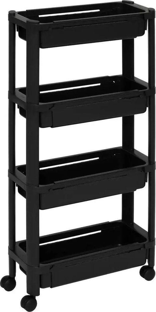 5Five Smalle keuken/badkamer trolley– 4-laags – L37xB15xH79 cm – Zwart – Uitschuifbaar – Met wielen