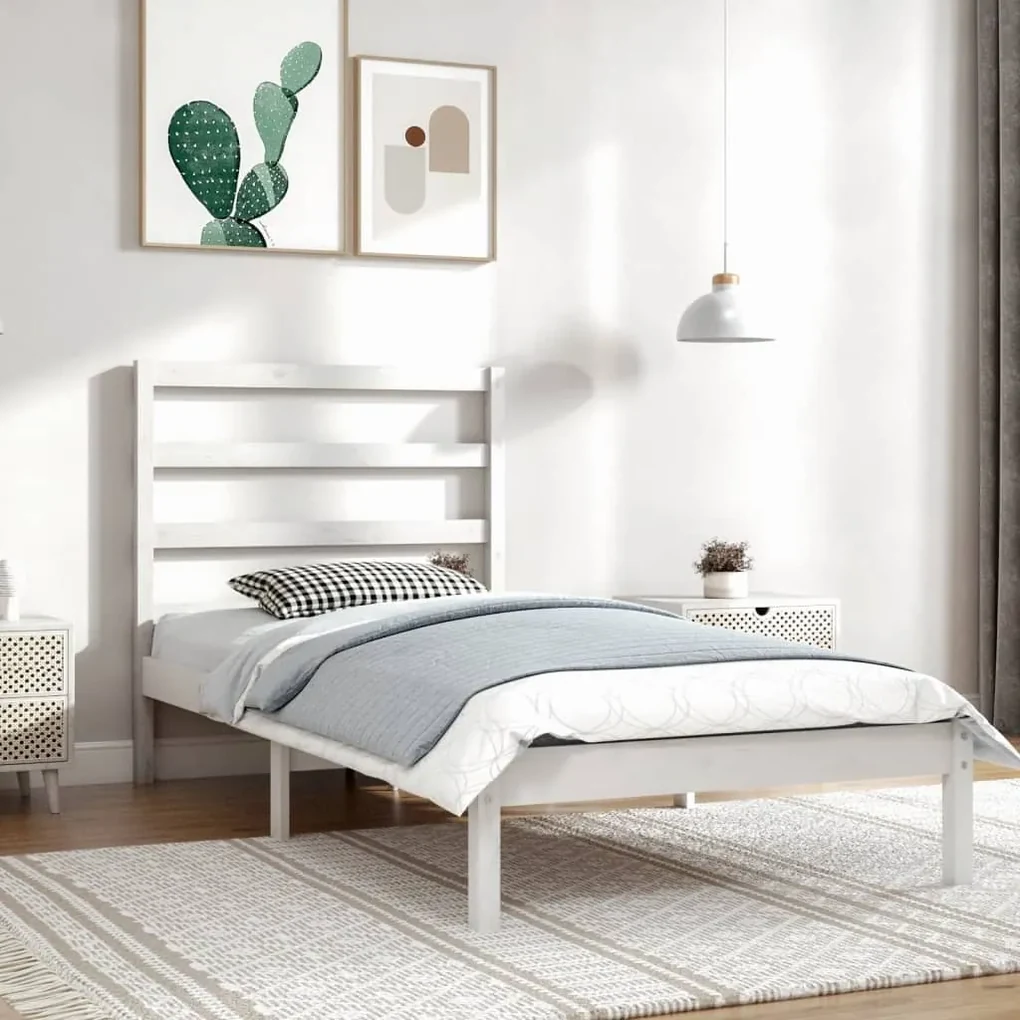 vidaXL Bedframe massief grenenhout wit 100x200 cm