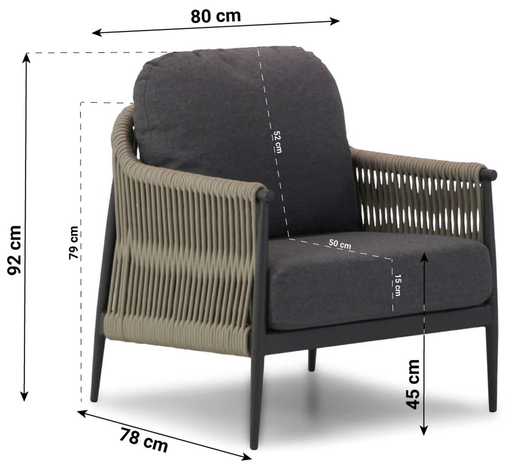 Stoel en Bank Loungeset 5 personen Rope Taupe Coco Lucia/Ralph