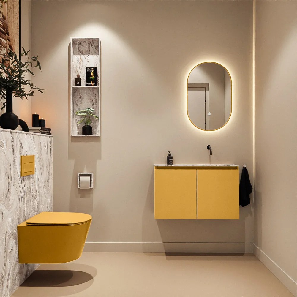 Mondiaz Ture DLux toiletmeubel 80cm ocher met wastafel glace rechts zonder kraangat