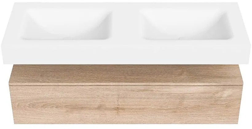 Zaro Alan badmeubel 130cm washed oak 1 lade met vrijhangende wastafel cloud dubbel 2 kraangaten talc
