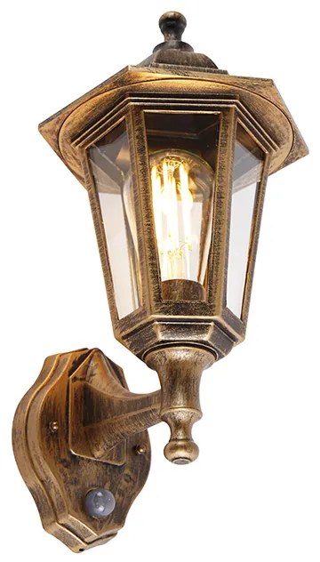 Klassieke buitenwandlamp antiek goud met bewegingssensor - New Haven