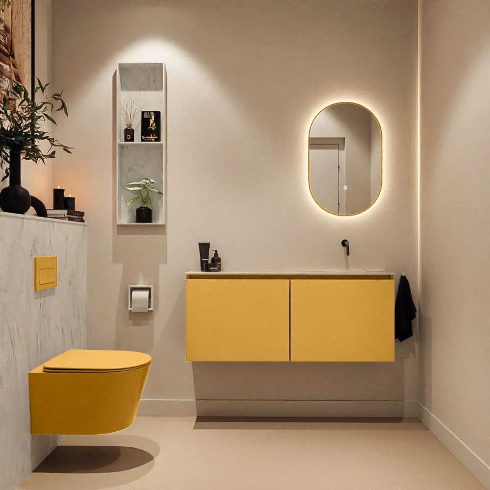 Mondiaz Ture DLux toiletmeubel 120cm ocher met wastafel opalo rechts zonder kraangat