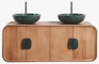 Dubbel Zwevend Badkamermeubelset 130x45 Cm Van Mangohout En Natuurlijke Kivalina-steen Udaipur Groen Marmer - Mangohout & 2 X Onde Groene Marmeren -