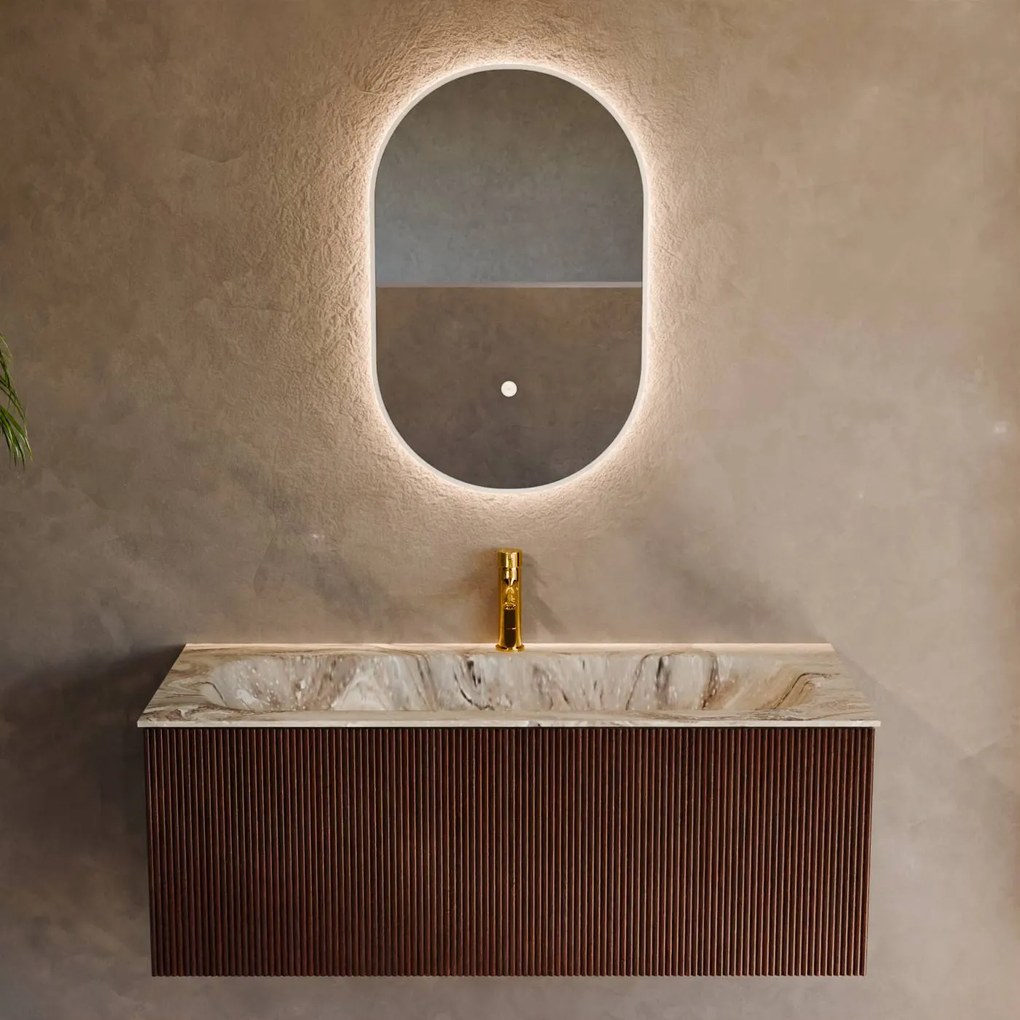 Mondiaz Kurve-dlux 110cm badmeubel ruby met 1 lade en wastafel big medium midden 1 kraangat glace