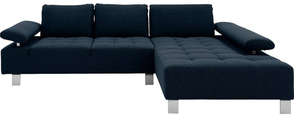 Goossens  blauw, stof, 2,5-zits, modern design met chaise longue rechts