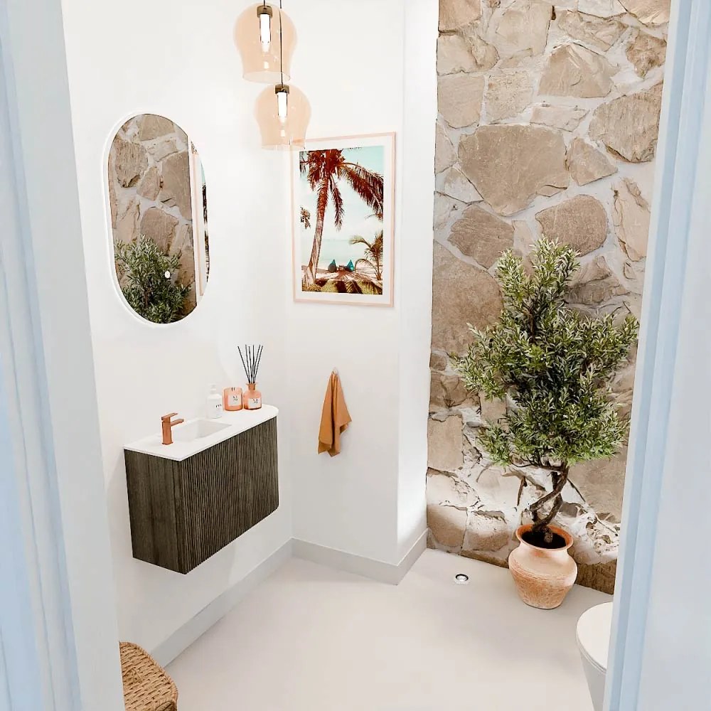 Mondiaz Joya 60cm toiletmeubel ronding rechts shadow met wastafel faye links 1 kraangat talc