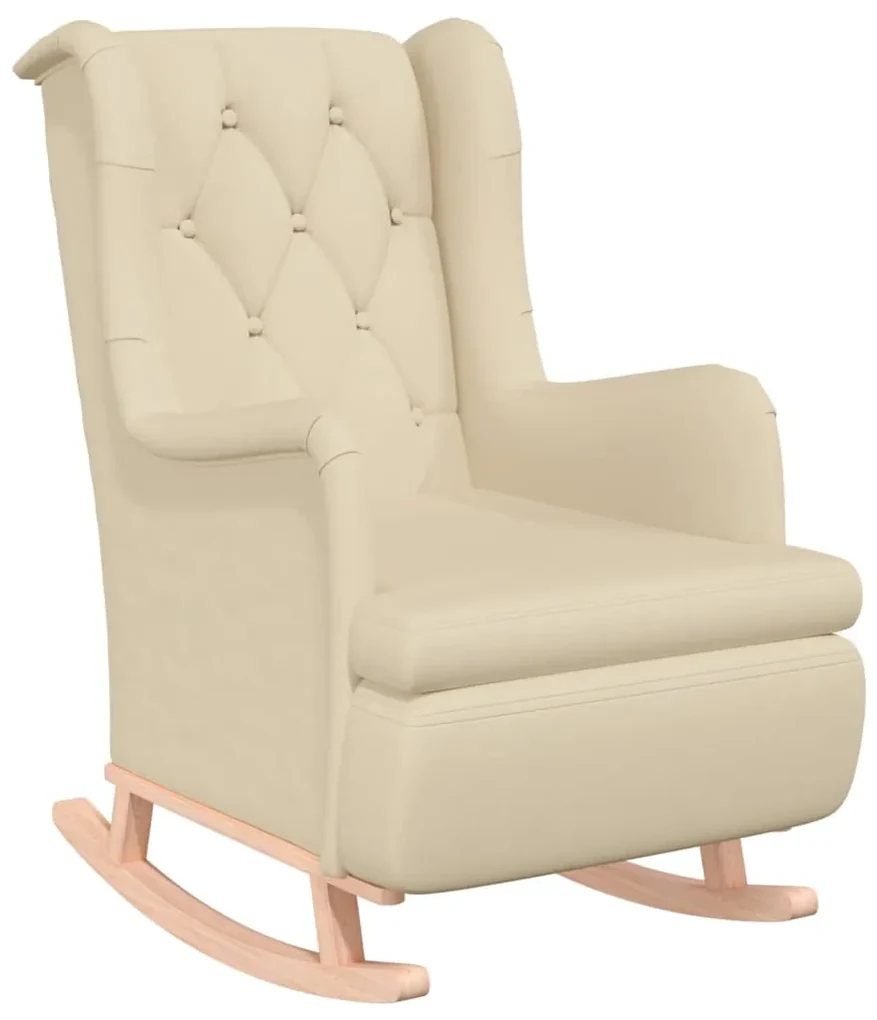 vidaXL Fauteuil met massief rubberwood schommelpoten stof crèmekleurig