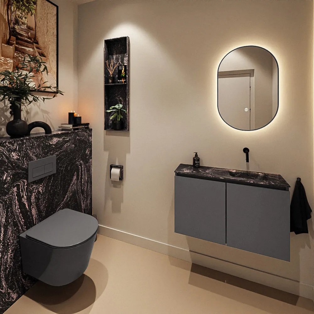 Mondiaz Ture DLux toiletmeubel 80cm dark grey met wastafel lava rechts zonder kraangat