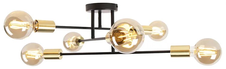 Smart plafondlamp zwart met goud 6-lichts incl. Wifi G95 - Sydney