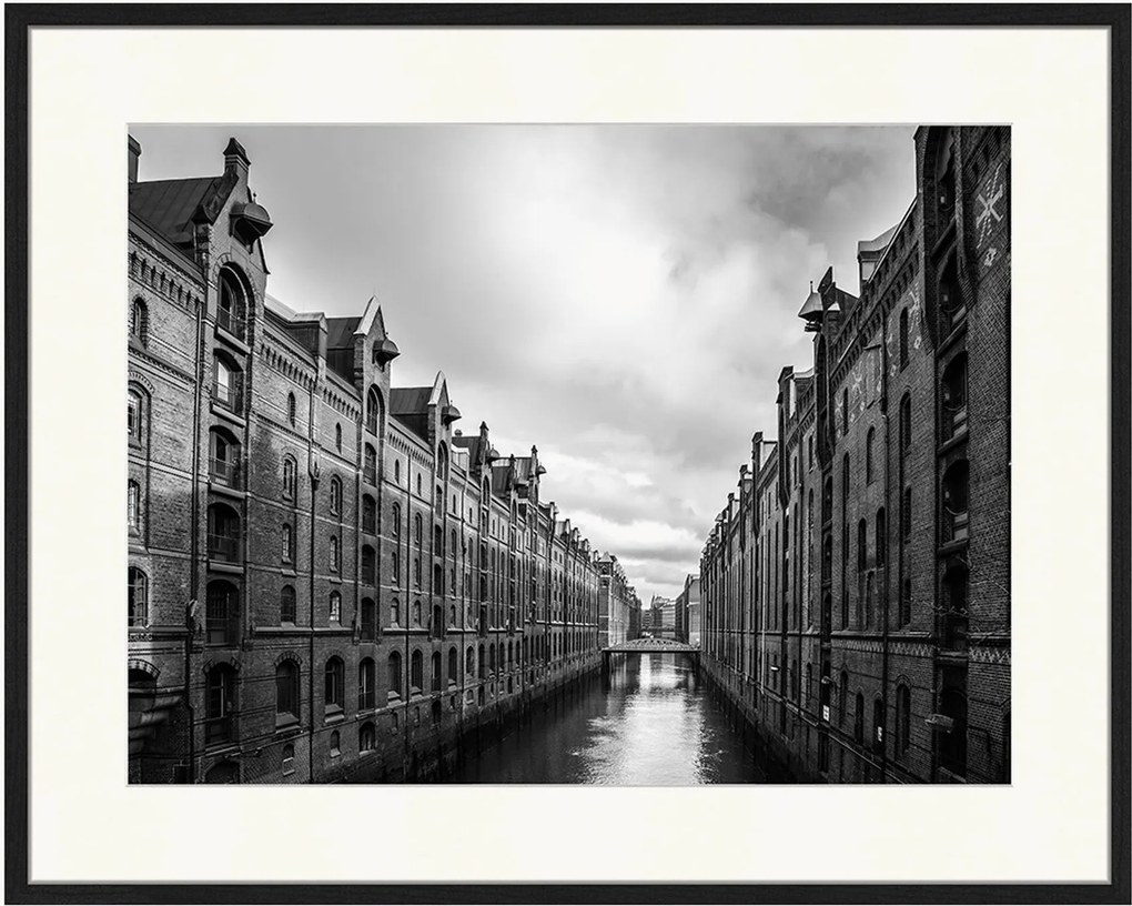 Ingelijste digitale print Speicherstadt Hamburg